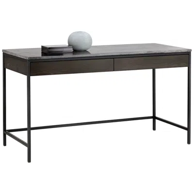 Sunpan Stamos Desk Black Gray Marble And Charcoal Gray