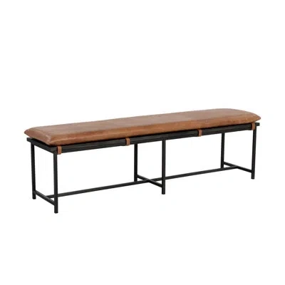 Sunpan Zancor Bench - Gunmetal - Tan Leather - Brown In Gunmetal,tan