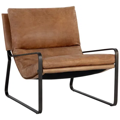 Sunpan Zancor Lounge Chair Gunmetal Tan Leather