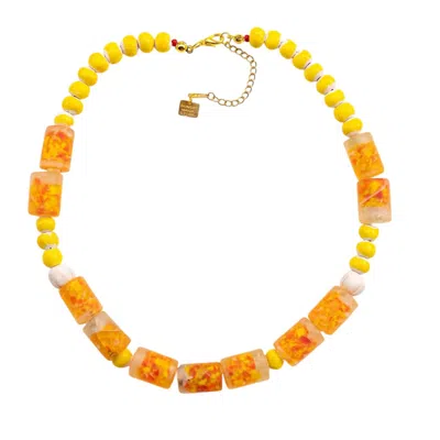 Sunset Magic Studio Women's African Glass Ceramic Necklace - Dear, Sunset In Yellow