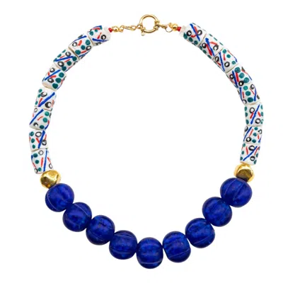 Sunset Magic Studio Women's African Krobo Detailed Vintage Indian Glass Necklace - Dear, Sunset In Yellow