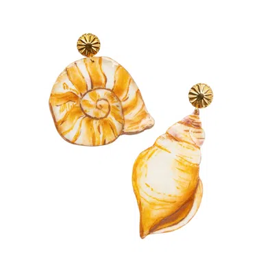 Sunset Magic Studio Women's Atlantis - Asymmetrical Shell Earrings In Yellow
