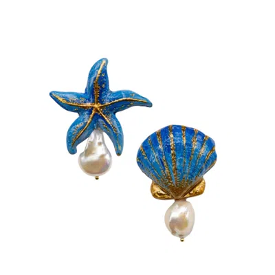 Sunset Magic Studio Women's Aurelia Shell - Asymmetric Baroque Pearl Detailed Earrings In Yellow