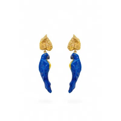 Sunset Magic Studio Women's Blue Mares - Parrot & Leaf Earrings