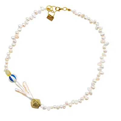 Sunset Magic Studio Women's Chicken Feet Pearl Detailed Ceramic Necklace - Dear, Sunset In Yellow