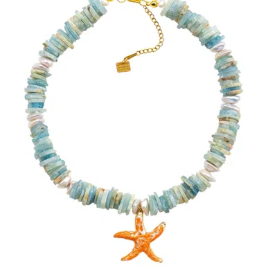 Sunset Magic Studio Women's Enamel Starfish Necklace - Dear, Sunset In Yellow