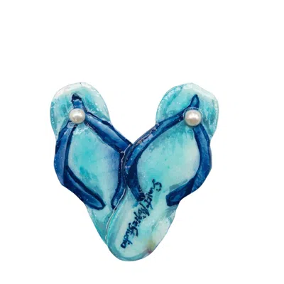 Sunset Magic Studio Women's Flip Flop - Pearl Detailed Sandal Brooch In Yellow