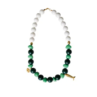 Sunset Magic Studio Women's Gold / Green / White Verdemare - Forest Green Necklace In Multi