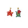 Sunset Magic Studio Women's Green / Orange Flora & Tiki - Asymmetrical Tropical Earrings In Multi