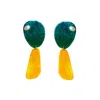 Sunset Magic Studio Women's Green / Yellow Duo Maris - Modern Ceramic Effect Earrings In Multi