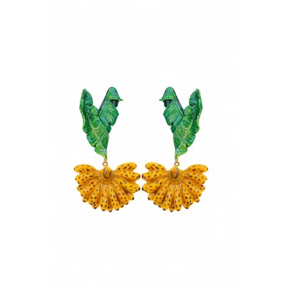 Sunset Magic Studio Women's Green / Yellow Musa Palm - Banana Dangle Earrings In Green/yellow