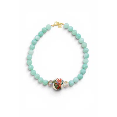 Sunset Magic Studio Women's Handpaint Detailed Gemstone Necklace-bird Of Paradise In Yellow