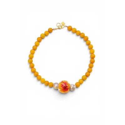 Sunset Magic Studio Women's Handpaint Detailed Gemstone Necklace-hibiscus In Yellow