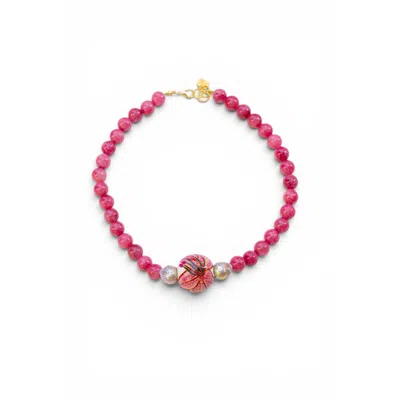 Sunset Magic Studio Women's Handpaint Detailed Gemstone Necklace-lilly In Yellow