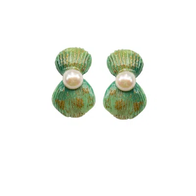 Sunset Magic Studio Women's Hidden Gem - Pearl Detailed Seashell Earrings In White