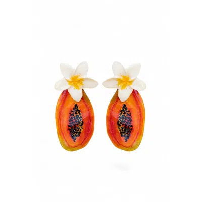 Sunset Magic Studio Women's Papaya Island - Fruit & Flower Statement Earrings In Yellow