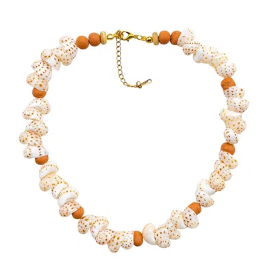 Sunset Magic Studio Women's Seashell Detailed Clay Bead Necklace - Dear, Sunset In White