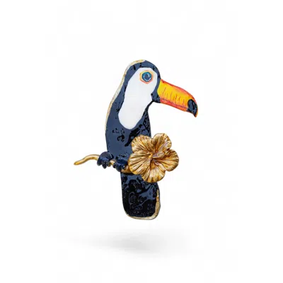 Sunset Magic Studio Women's Touco - Toucan & Hibiscus Big Brooch In Yellow