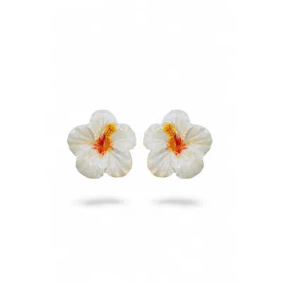 Sunset Magic Studio Women's White Aloha - Hibiscus Earrings