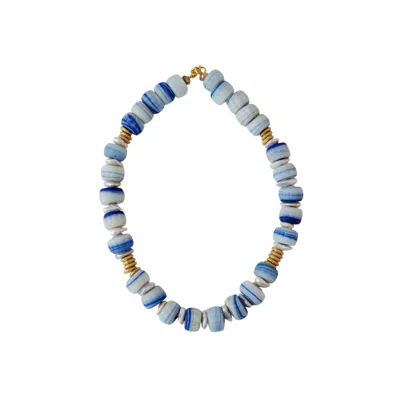 Sunset Magic Studio Women's White / Gold / Blue Cyclades - Blue Glass Necklace In Multi