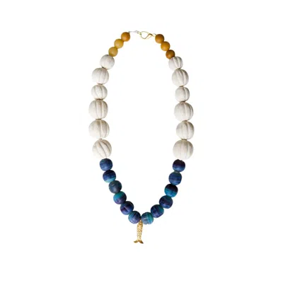Sunset Magic Studio Women's White / Gold / Blue Mistral - Breeze Shaped Necklace In Multi
