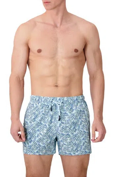 Sunset X Vine Abstract Print Swim Trunks In Blue