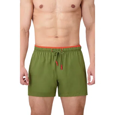 Sunset X Vine Contrast Trim Solid Swim Trunks In Green