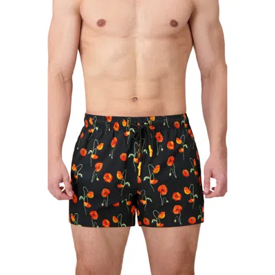 Sunset X Vine Floral Swim Trunks In Black
