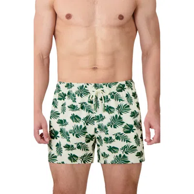 Sunset X Vine Leaf Print Swim Trunks In Sand