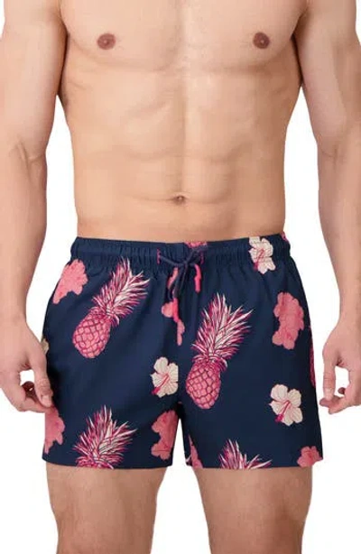 Sunset X Vine Pineapple Print Swim Trunks In Blue