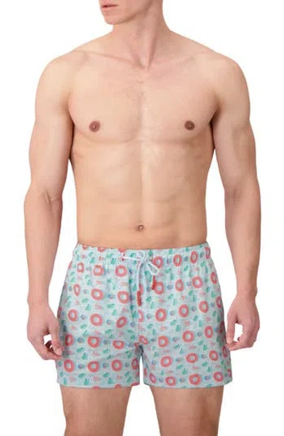 Sunset X Vine Print Swim Trunks In Blue