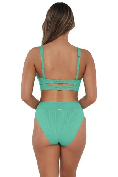 Sunsets Annie High Waist Bikini Swim Bottoms In Aqua Mist Sandbar Rib