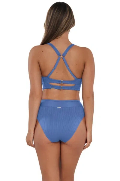 Sunsets Annie High Waist Bikini Swim Bottoms In Harbor Blue Sandbar Rib