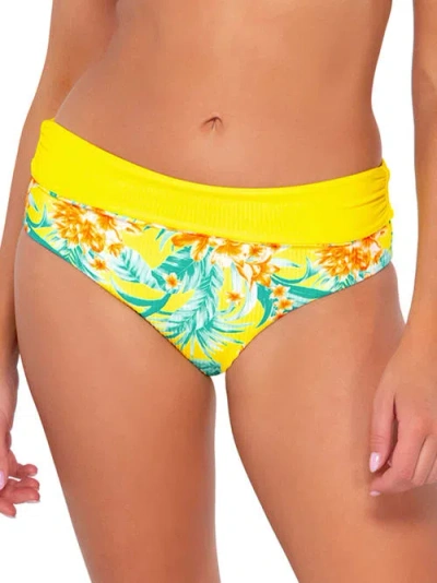 Sunsets Capri Fold-over High-waist Bikini Bottom In Golden Tropics Rib