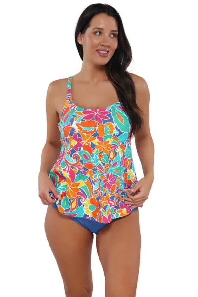 Sunsets Escape Jenna Tankini Swimsuit Top In Festive Floral Sandbar Rib