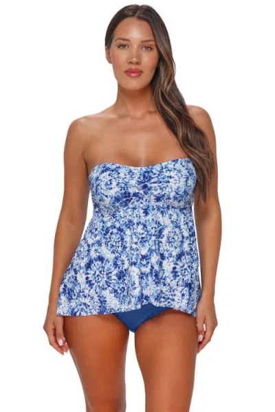 Sunsets Escape Molly Bandeau Tankini Swimsuit Top In Blue