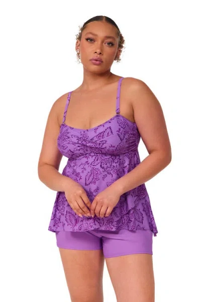 Sunsets Escape Molly Bandeau Tankini Swimsuit Top In Purple