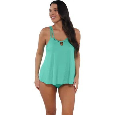 Sunsets Escape Sadie Tankini Swimsuit Top In Aqua Mist Sandbar Rib