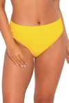 Sunsets Printed Fold-over High-waist Bikini Bottom In Lemon Zest Sandbar Rib
