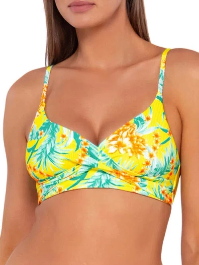 Sunsets Lyla Wrap Bralette Bikini Top In Golden Tropics Sandbar Rib