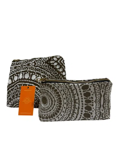 Sunsets Of Naples Make Up Bags Set In Brown And Silver In Gray