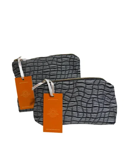 Sunsets Of Naples Make Up Bags Set In Grey Black Print In Multi