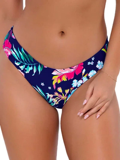 Sunsets Printed Alana Reversible Hipster Bikini Bottom In Island Getaway
