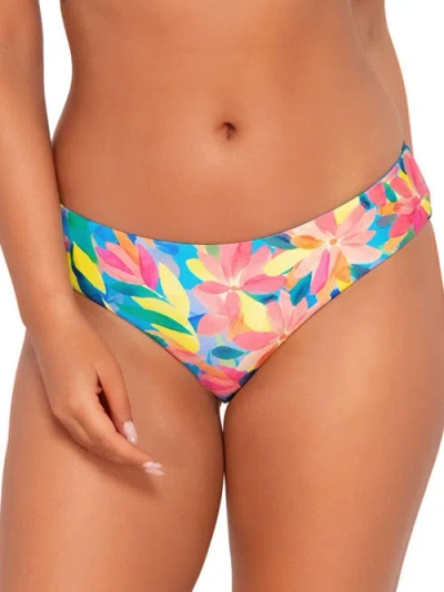 Sunsets Printed Alana Reversible Hipster Bikini Bottom In Shoreline Petals