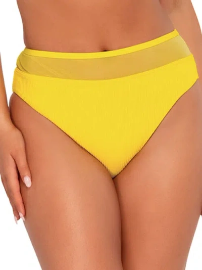 Sunsets Printed Annie High-waist Bikini Bottom In Yellow