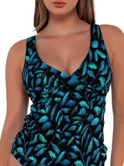 Sunsets Printed Elsie Underwire Wrap Tankini Top In Cascade Seagrass
