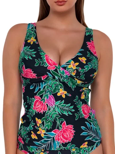 Sunsets Printed Elsie Underwire Wrap Tankini Top In Twilight Blooms