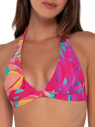 Sunsets Printed Faith Halter Bikini Top In Oasis Sandbar Rib