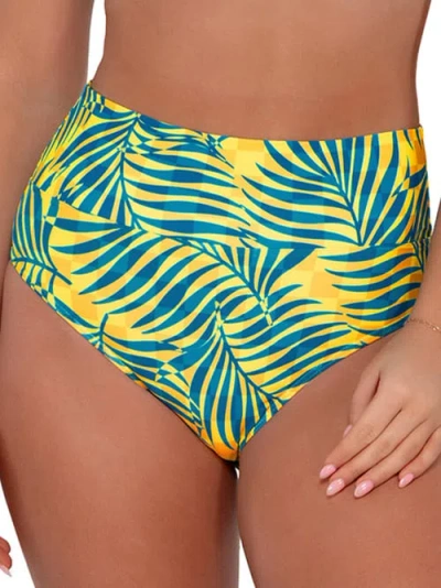 Sunsets Printed Fold-over High-waist Bikini Bottom In Cabana