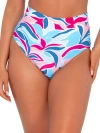 Sunsets Printed Fold-over High-waist Bikini Bottom In Making Waves